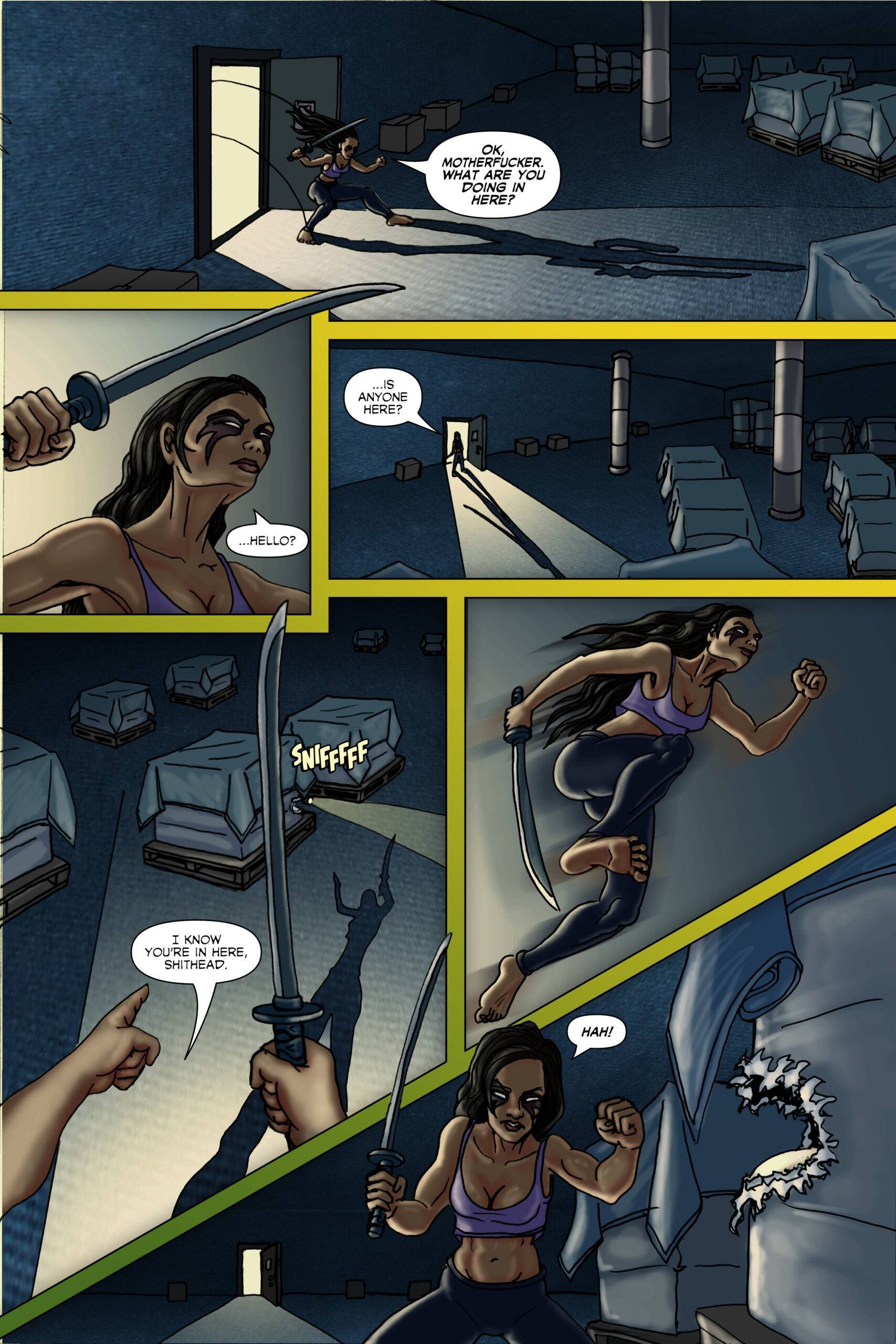 Tracy Queen comic book sample page.